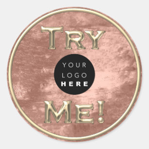 Prova mig Logotyp Guld Tester Samplingsbehållare Runt Klistermärke