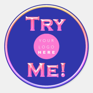 Prova mig Logotyp Tester Sampla Rosa Blue Small Bu Runt Klistermärke
