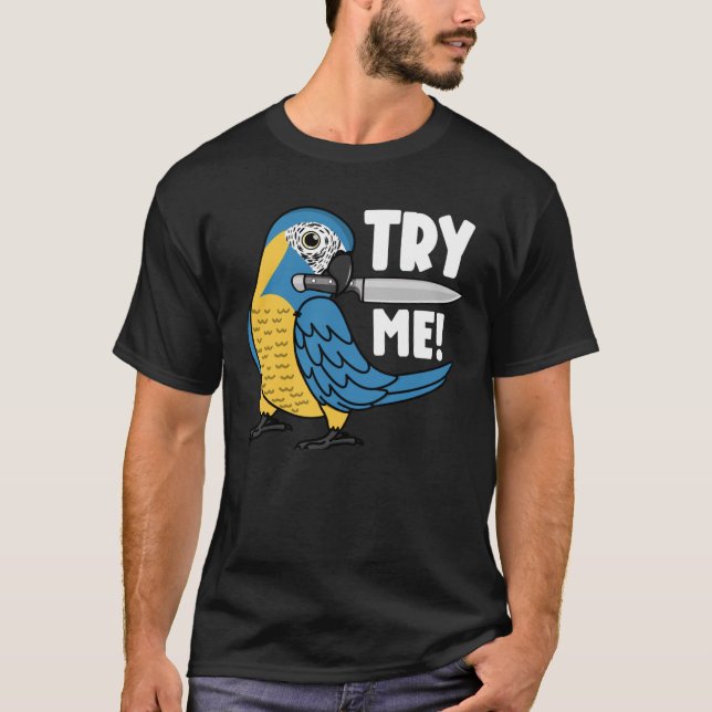 Prova mig Parrot med Knivar I Blue-trogen Macaw T Shirt (Framsida)