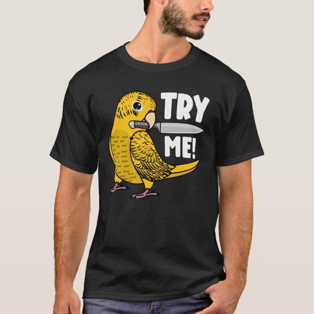 Prova mig Parrot med Knivar I Gult Lutino Budgie B T Shirt (Framsida)