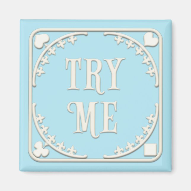 "Prova mig" Wonderland Tea Party Charming Blue Magnet (Framsidan)
