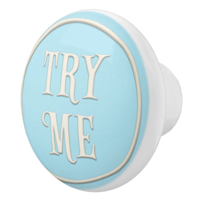 "Prova mig" Wonderland Tea Party Pastel Blue Knopp (Höger)