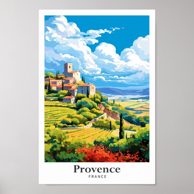 Provence Frankrike Art Vintage resor Illustration Poster (Framsidan)