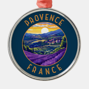 Provence Frankrike Lavender Retro Distress Circle Julgransprydnad Metall