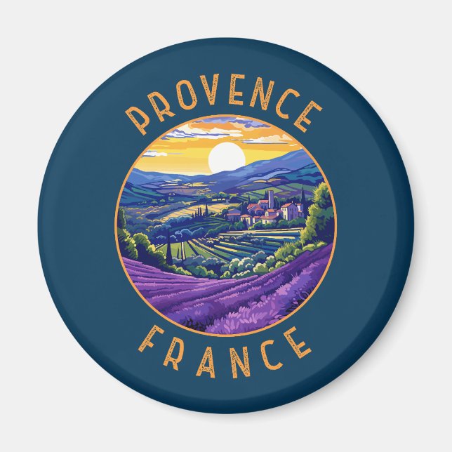 Provence Frankrike Lavender Retro Distress Circle Magnet (Framsidan)
