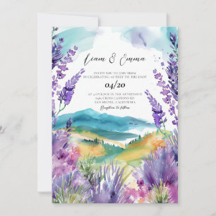 Provence Frankrike Lavender vattencolor bröllop Inbjudningar