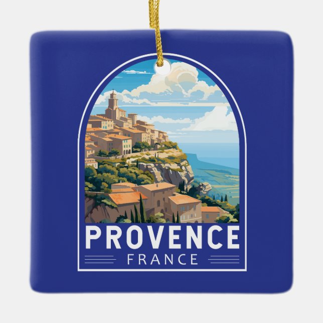 Provence Frankrike Travel Art Vintage Julgransprydnad Keramik (Framsida)