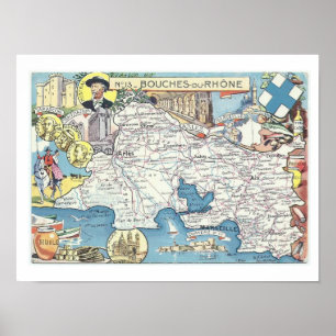 Provence Frankrike Vintage Karttryck Poster