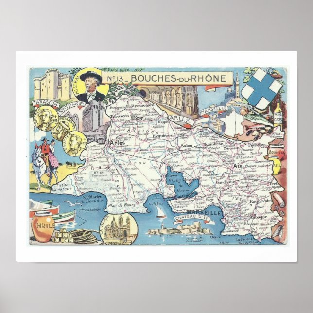 Provence Frankrike Vintage Karttryck Poster (Framsidan)