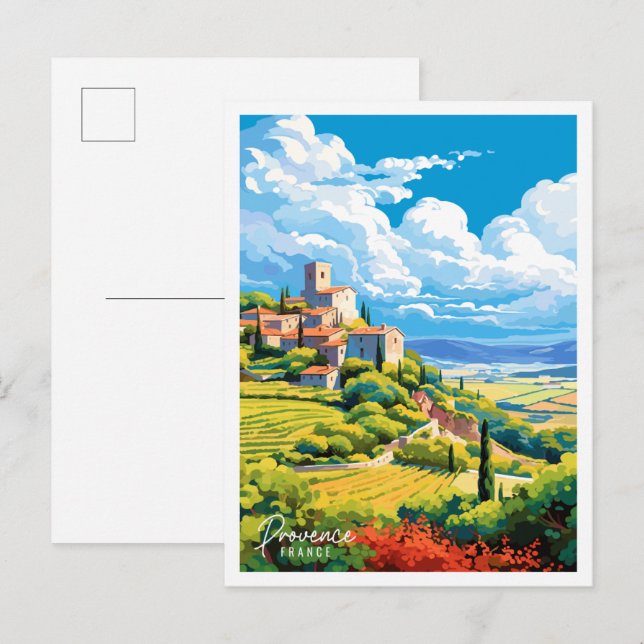 Provence Frankrike vintage resor illustration Vykort (Fram/baksida)