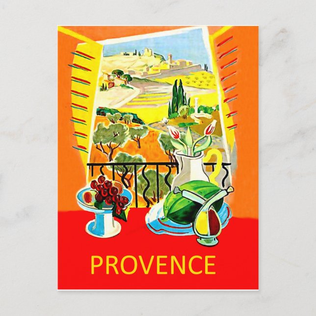 Provence, Frankrike, vy från fönster, vintage Vykort (Framsida)