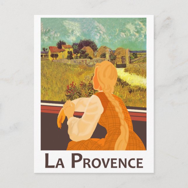Provence landsbygd genom fönstertåg vykort (Framsida)