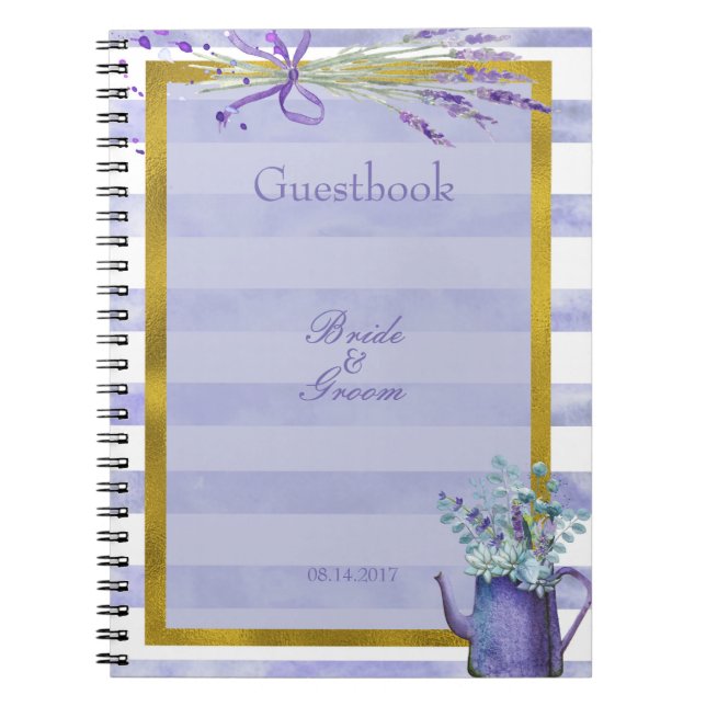 Provence Lavender Lila Flower Bröllop gäst bok Anteckningsbok Med Spiral (Framsidan)