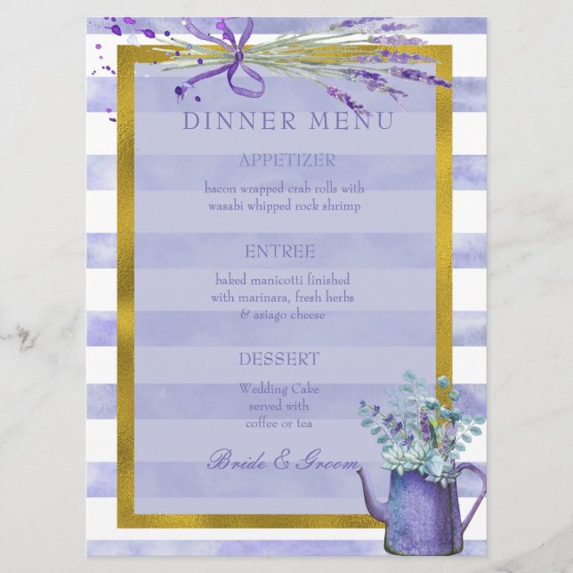 Provence Lavender Lila Flower Bröllop Menu Meny (Framsida)