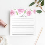 Provence Ro | Personlig av Rosa Blommigt Led Anteckningsblock<br><div class="desc">anteckningsblocket för blommigt i chic har ett överst gräns av löven för vattenfärgen ro och grönt i rosa. Anpassa med två linjer anpassningsbar text i modernt block- och kalligrafietext,  som visas med Fransken hälsning "bonjour" och ditt namn. Längd.</div>
