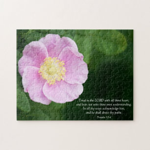 Proverb 3:5-6 Christian Bible Verse Rosa Flower Pussel