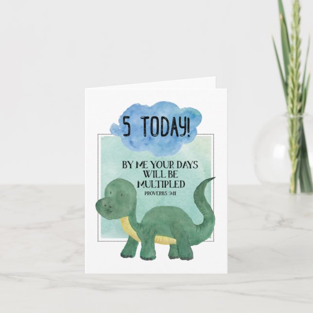 Proverb 9:11 Lycklig 5: Dinosauriekort Kort (Framsida)
