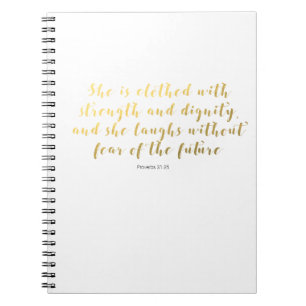 Proverbs31:25anteckningsbok - den guld- fauxen anteckningsbok