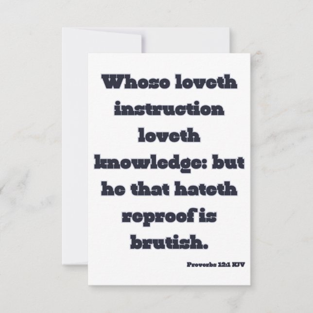 Proverbs 12:1 Bible Verse Greeting Card Kort (Framsida)