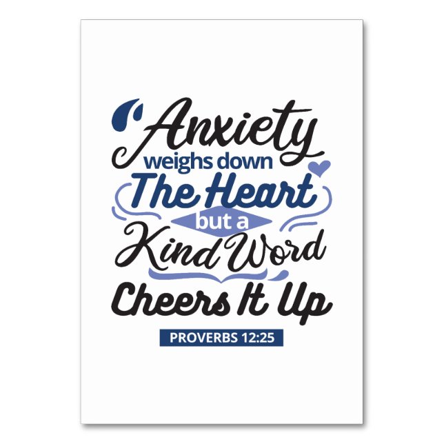 Proverbs 12:25 Bible Verse – Kind Word Art Bordsnummer (Framsidan)