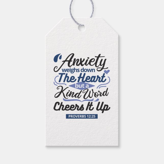 Proverbs 12:25 Bible Verse – Kind Word Art Presentetikett (Framsidan)
