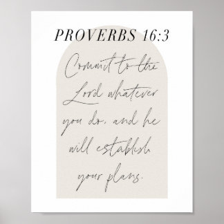 Proverbs 16:3 Minimal Boho Beige Arch-skript Poster