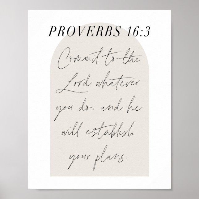 Proverbs 16:3 Minimal Boho Beige Arch-skript Poster (Framsidan)
