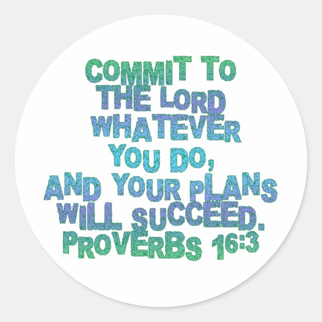 Proverbs 16:3 runt klistermärke (Framsida)