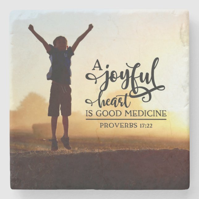 Proverbs 17:22 Ett hjärtkärt är bra medicin Stenunderlägg (Framsidan)