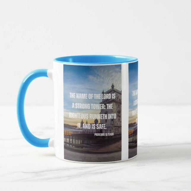 Proverbs 18:10 Bible Scripture Verse Two-Tone Mugg (Vänster)