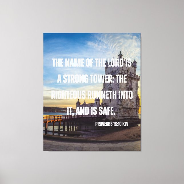 Proverbs 18:10 Bible Verse Canvas Wall Art (Framsida)