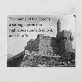 Proverbs 18:10 på en gammal bild av Jerusalem Vykort