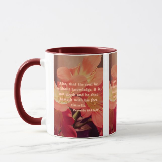 Proverbs 19:2 KJV Bible Verse Pic Two-Tone Mugg (Vänster)