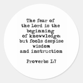 Proverbs 1:7| Rädslan för Lord Round Sticker Runt Klistermärke
