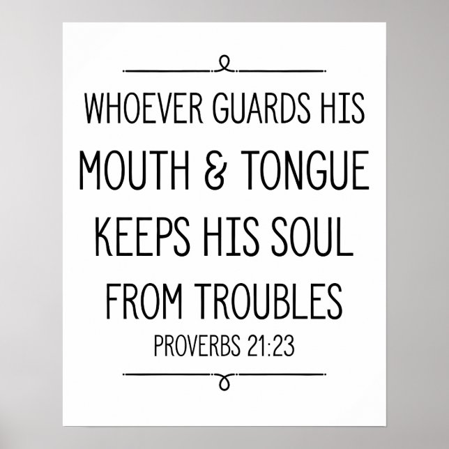 Proverbs 21:23 Bible Verse Poster (Framsidan)