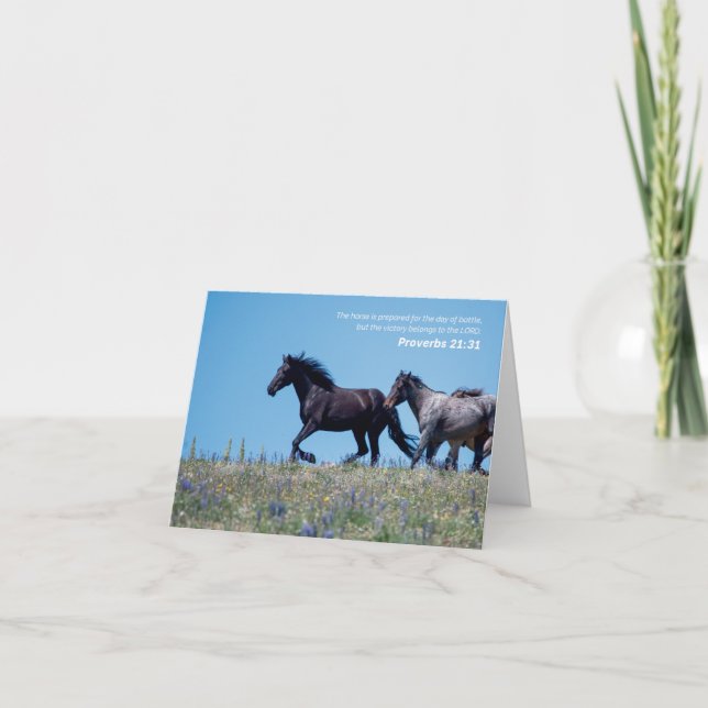 Proverbs 21:31 Vild Horse Bible Verse Tack Kort (Framsida)