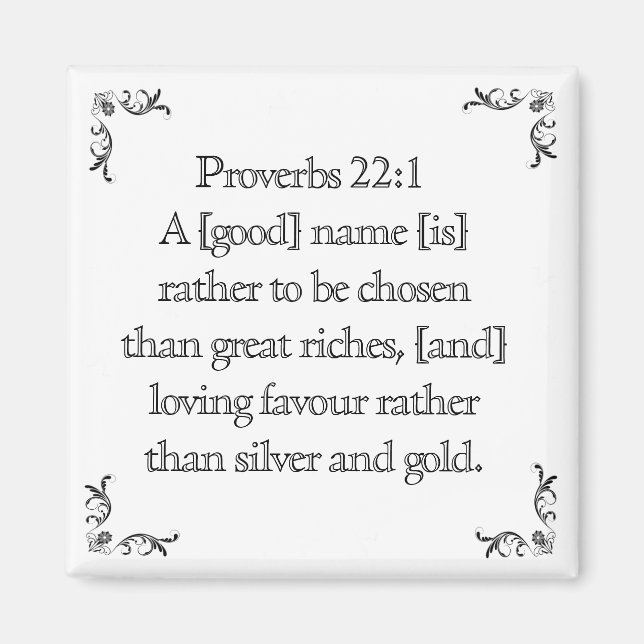 Proverbs 22:1 magnet (Framsidan)