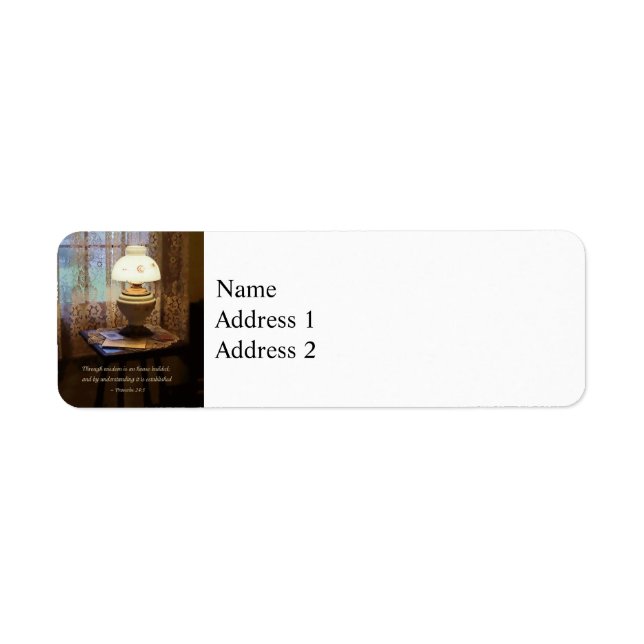Proverbs 24 3 through Wisdom är ett hus byggt Returadress Etikett (Framsidan)