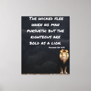 Proverbs 28:1 Bible Verse Lejon Canvas Wall Art