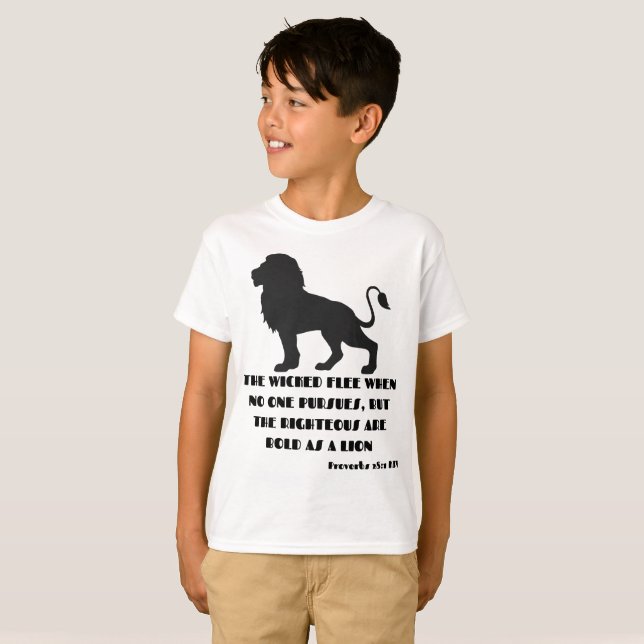 Proverbs 28:1 Bible Verse Quote KJV Boy's T Shirt (Hel framsida)
