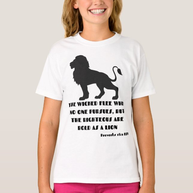 Proverbs 28:1 Bible Verse Quote KJV Girl's T Shirt (Framsida)