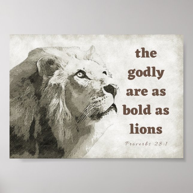 Proverbs 28:1 fet medan lejon poster (Framsidan)