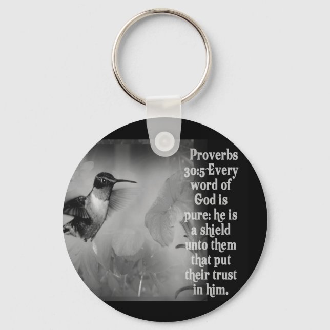 Proverbs 30:5 BIBLE SCRIPTURE with Hummingbird Nyckelring (Framsida)