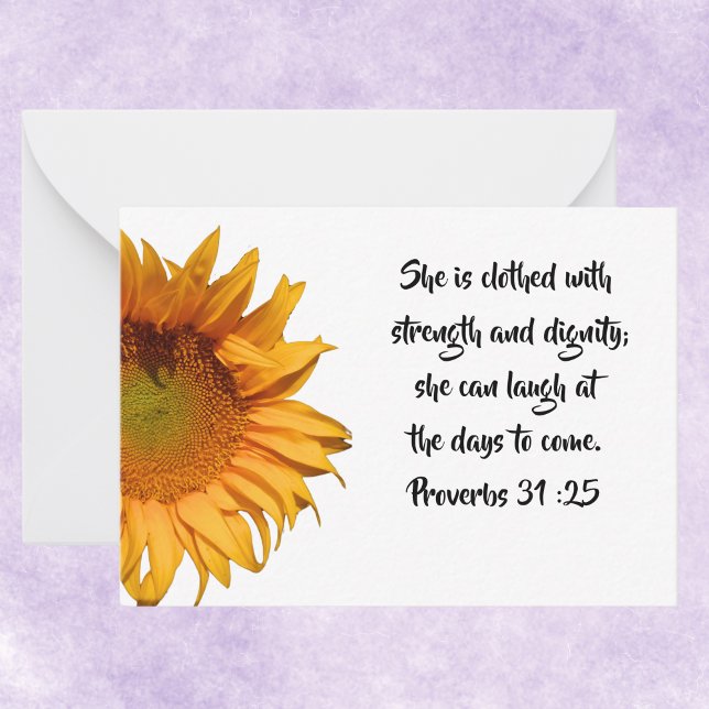 Proverbs 31:25 Anpassningsbar Bible Verse Solros Anteckningskort (Skapare uppladdad)