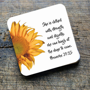 Proverbs 31:25 Bible Verse Halva SolrossolrosAnpas Underlägg Papper Kvadrat