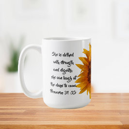 Proverbs 31:25 Bible Verse Solrosor Anpassningsbar Kaffemugg