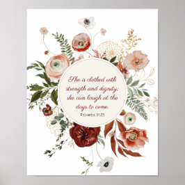 Proverbs 31:25 Elegant Burgundy Guld Blommigt Utan Poster