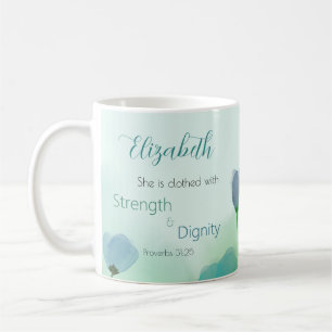 Proverbs 31:25 Faith Grönt Blue Blommigt Kaffemugg