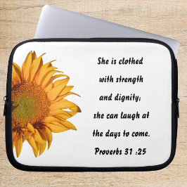 Proverbs 31:25 Halv solrosbibel Verse-Anpassningsb Laptop Fodral