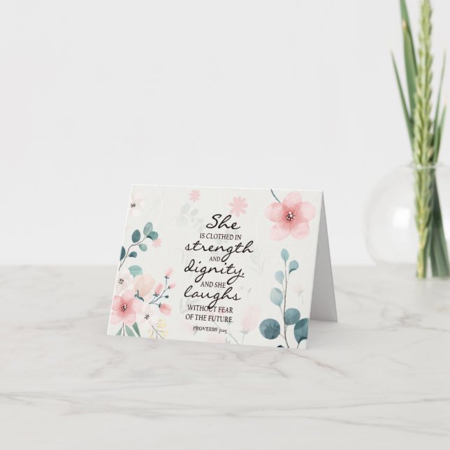 Proverbs 31:25 Hon är klädd i styrka Kort (Framsida)